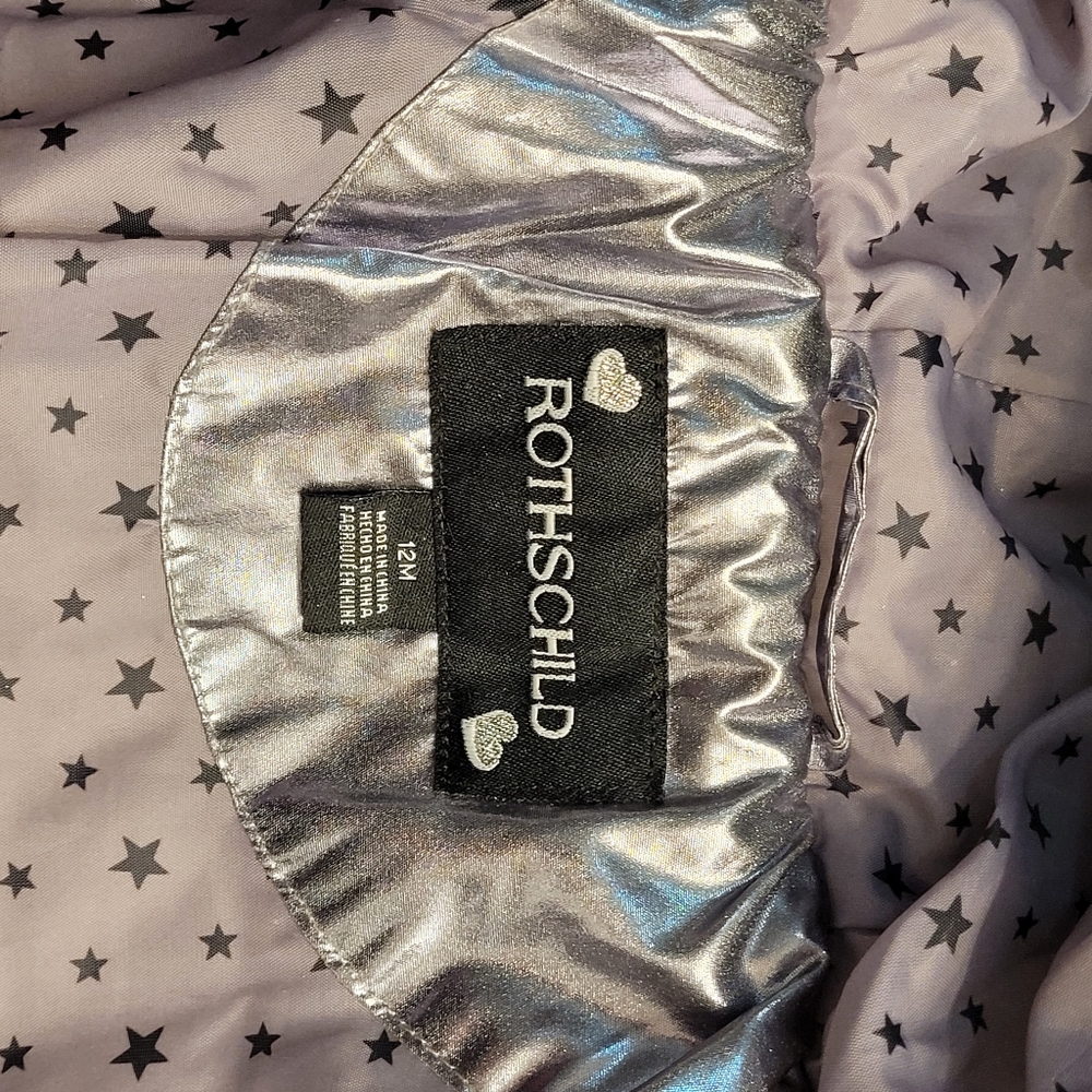 Rothschild Little Girls Hooded Metallic Silver Puffer Jacket With Pockets 12M - Picture 11 of 16